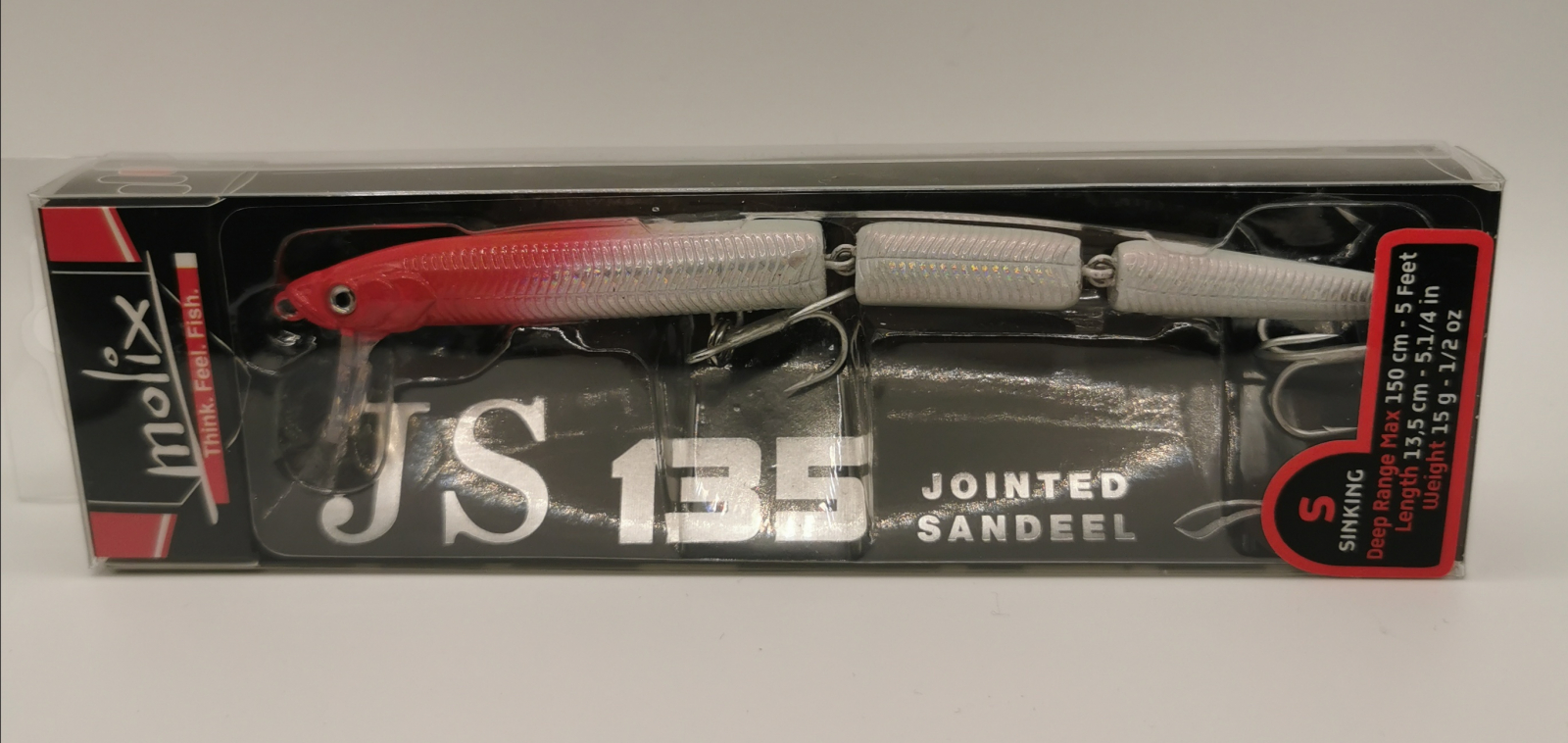 Esche, pasture, pellet  MOLIX Molix Jointed Sandeel 135 Sinking col. MX Red Head - Articoli Pesca